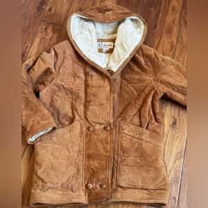 Colebrook & Co Suede Shearling Coat with Hood/ size S
